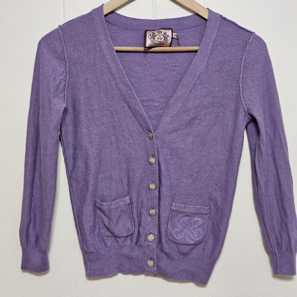 Juicy Couture Purple Cashmere Blend Cardigan V-Neck Button Front Size P